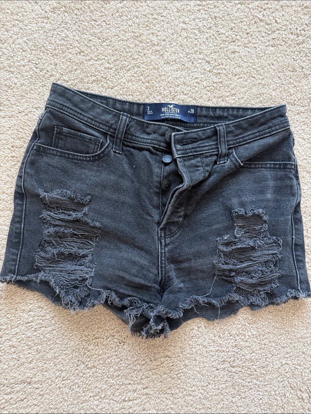 Hollister Black Distressed High-Rise Denim Shorts